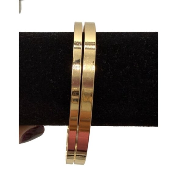 18K Gold Filled Flat Plain Bangles 3mm, 4mm (set of 2) - Picture 2 of 3